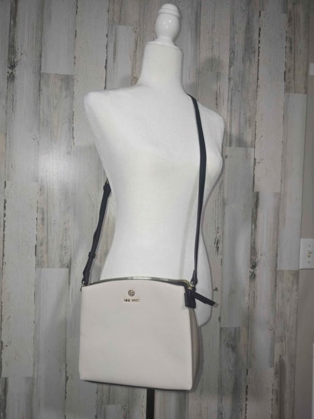 Nine West Crossbody Bag Taupe Black Cream Handbag Purse E4 C